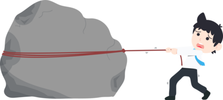 sd företag man påfrestande till dra en jätte sten, som om den var en företag problem png