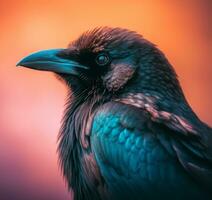 cuervo pájaro retrato de cerca detalle, generativo ai foto