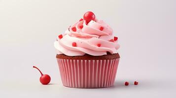 Photo of a delicious sweet cupcake, front view, generated by AI