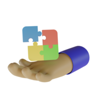 3d render of hand and jigsaw icon. concept for problem solving teamwork. puzzle sign png