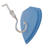 3d rendering hook and shield icon. phishing protection illustration concept for app, web and email png