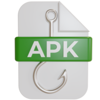 3d apk icon and fishing hook, concept illustration of a smartphone application which when installed will generate a virus or phishing and steal files png