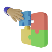 3d render of hand and jigsaw icon. concept for problem solving teamwork. puzzle sign png