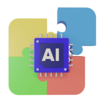 3d render AI artificial intelligence chip icon and icon Jigsaw puzzle illustration for website, application, printing, document, poster design. the concept of solving a problem using AI png