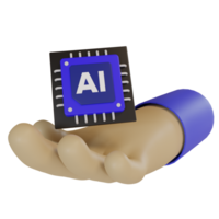 3d render of AI  artificial intelligence  chip and hand icon. icon illustration for website, application, printing, document, poster design png