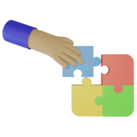 3d render of hand and jigsaw icon. concept for problem solving teamwork. puzzle sign png