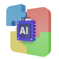 3d render AI artificial intelligence chip icon and icon Jigsaw puzzle illustration for website, application, printing, document, poster design. the concept of solving a problem using AI png