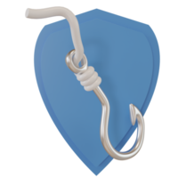 3d rendering hook and shield icon. phishing protection illustration concept for app, web and email png