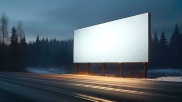 White blank big billboard in the city center for your business, generated by AI. photo