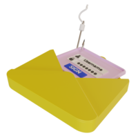 3d icon of envelope, login board and hook. Login into account concept in email envelope and fishing hook. Internet phishing, hacked logins and passwords. Network and internet security. png