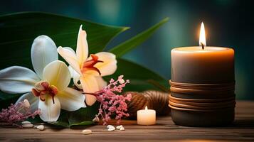 Close-up of a spa still life concept with a candle, generated by AI photo