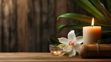 Close-up of a spa still life concept with a candle, generated by AI photo