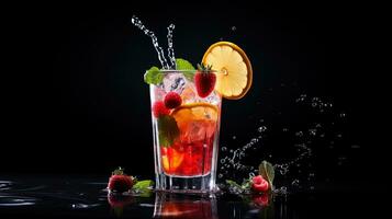 Mocktail drink on a black background, generated by AI photo