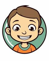 un dibujos animados chico con marrón pelo y un naranja camisa vector