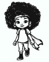 un dibujos animados niña con afro pelo y un capa vector