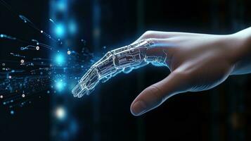 Artificial intelligence interacting with a touch interface, technology background photo