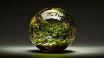 Glass ball with a forest inside, generated by AI photo