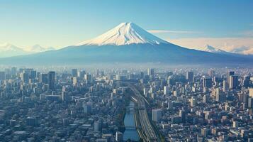 aéreo foto de el paisaje urbano de tokio con montar fuji en Japón, generado por ai