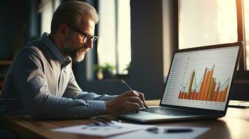 Photo of an accountant calculating profits with financial analysis charts, generated by AI