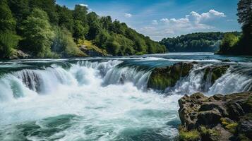 Aerial view of the Swiss Rheinfall from above, generated by AI photo