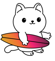 legal fofa gato com prancha de surfe desenho animado ilustração png