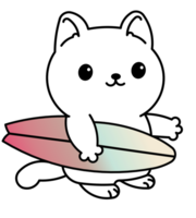 koel schattig kat met surfboard tekenfilm illustratie png