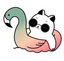 schattig kat Aan zwembad ring opblaasbaar flamingo tekenfilm illustratie png