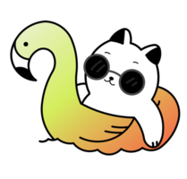 schattig kat Aan zwembad ring opblaasbaar flamingo tekenfilm illustratie png