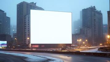 White blank big billboard in the city center for your business, generated by AI. photo