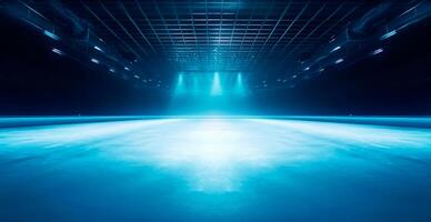 Hockey stadium, empty sports arena with ice rink, cold background with bright lighting - image photo