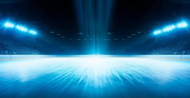 Hockey stadium, empty sports arena with ice rink, cold background with bright lighting - image photo