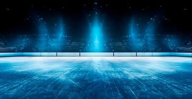 Hockey stadium, empty sports arena with ice rink, cold background with bright lighting - image photo