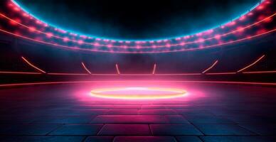 Glowing neon lines, tunnel, neon lights, virtual reality, abstract background, portal, laser show - AI generated image photo