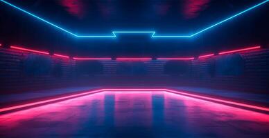 Glowing neon lines, tunnel, neon lights, virtual reality, abstract background, portal, laser show - AI generated image photo