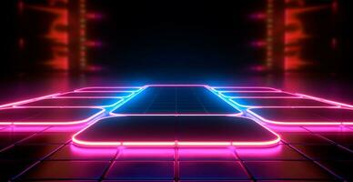 Glowing neon lines, tunnel, neon lights, virtual reality, abstract background, portal, laser show - AI generated image photo