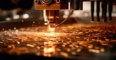 Industrial laser cutting technology, spark flat steel sheet fabrication technology - AI generated image photo