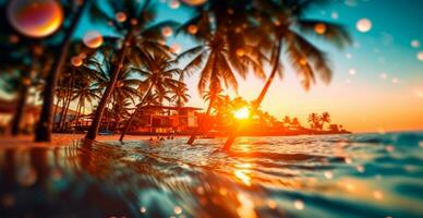 brillante soleado playa, vacaciones vacaciones concepto a mar, océano, turismo - ai generado imagen foto