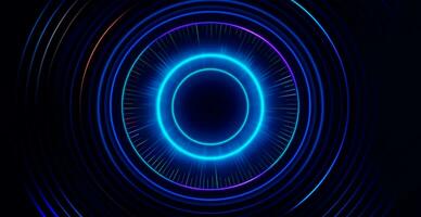 Blue neon spotlight, panoramic abstract background with round bright glow - AI generated image photo