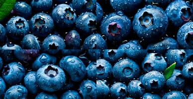 Fresh ripe large blueberries, set of 4 pcs eco backgrounds - AI generated image photo