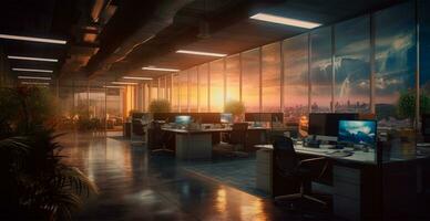 Abstract business hall office at sunset - AI generated image photo