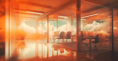 Abstract business hall office at sunset - AI generated image photo