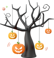 Pumpkin Jack o lantern with dead tree, Halloween theme elements 3d illustration png