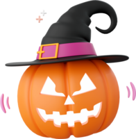 pumpa domkraft o lykta med häxa hatt, halloween tema element 3d illustration png
