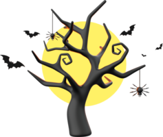 Dead tree with full moon, Halloween theme elements 3d illustration png