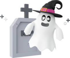 Grave with cute ghost, Halloween theme elements 3d illustration png