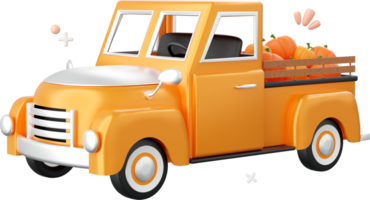 Halloween truck with Jack o lantern pumpkin, Halloween theme elements 3d illustration png