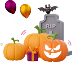 pompoen jack O lantaarn met graf, halloween thema elementen 3d illustratie png