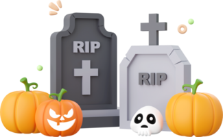 Pumpkin Jack o lantern with grave, Halloween theme elements 3d illustration png