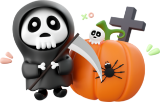 Cute ghost with pumpkin, Halloween theme elements 3d illustration png