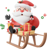 Santa Claus and Christmas gift on sleigh, Christmas theme elements 3d illustration png